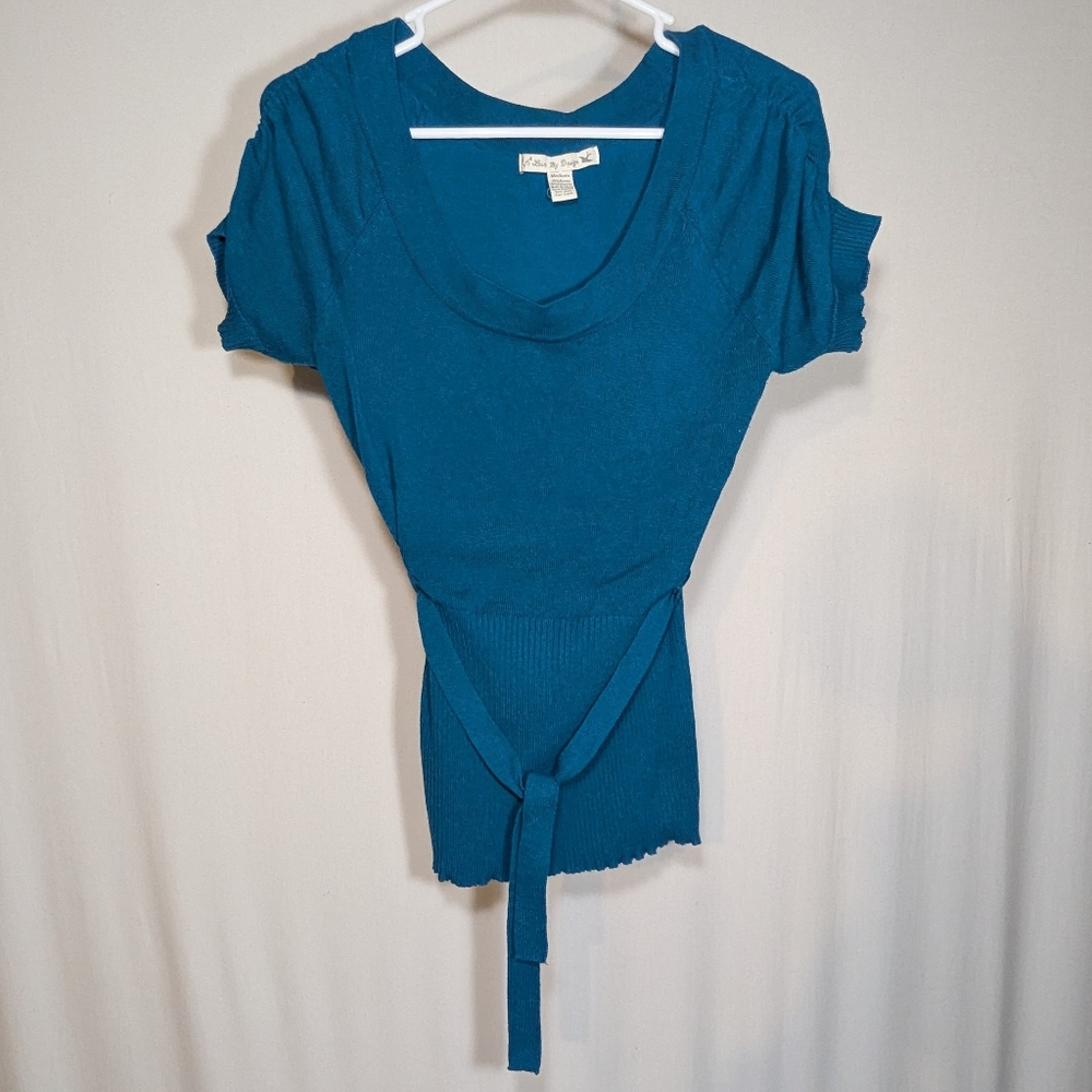 Y2K Vibrant Blue Business Professional Stretch Elastic Pullover Short Sleeve Top